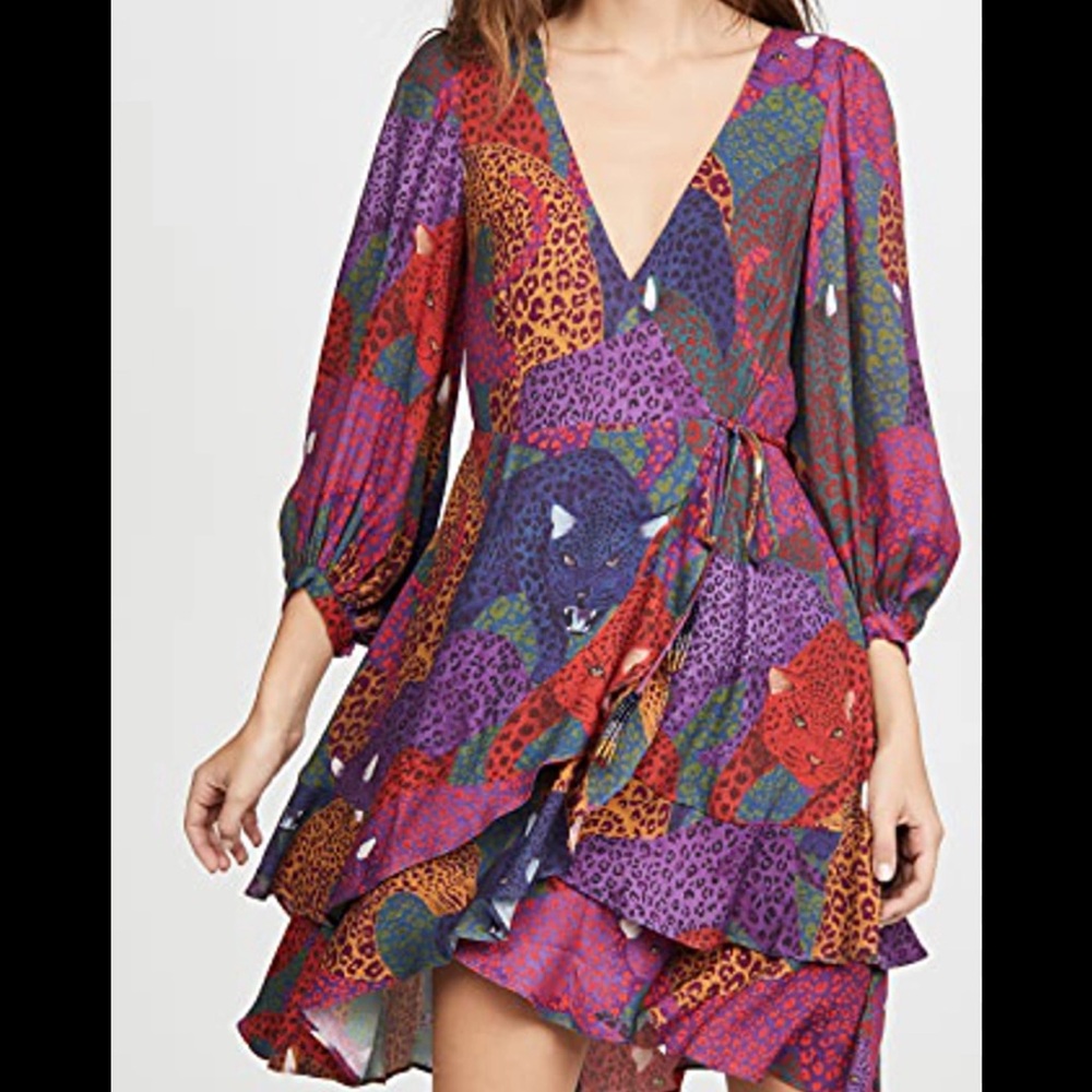 FARM Rio rainbow jaguar wrap dress Small